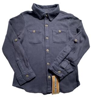 Brooklyn Boys Waffle Knit Button Up Shirt Blue Long Sleeve Shacket Size 5 NWT